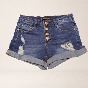 Y2K DOLLHOUSE Distressed Button Fly Denim Shorts Indie Festival Grunge